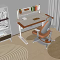 Simple Modern Study Room Desk And Chair Set With Bookshelf And Wheeled Beige Chair