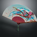 Traditional Decorative Fan With Cherry Blossom Pattern And Intricate Branch Art Design