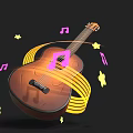 Vibrant Musical Instruments Art Supplies With Acoustic Guitar Music Notes And Stars