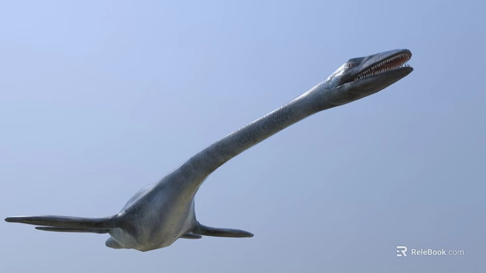 Realistic Plesiosaur Game Movie Character With Extended Neck Open Jaws And Fins 3d model 