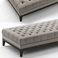 Light Gray Tufted Upholstered Ottoman With Dark Wooden Legs Modern Style