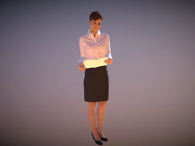 Elegant Professional Woman Wearing Pink Shirt Black Skirt and High Heels Holding Paper 3d model