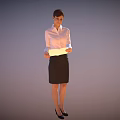 Elegant Professional Woman Wearing Pink Shirt Black Skirt and High Heels Holding Paper