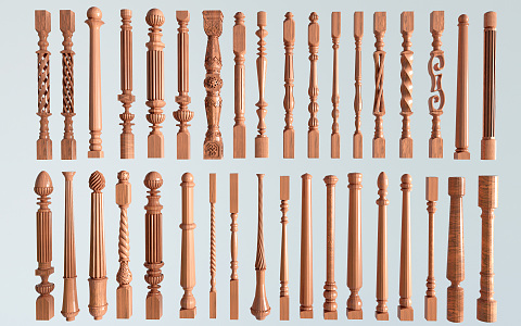 European Style Balustrade Solid Wood Stair Post Balustrade Guardrail Post Handrail 3d model