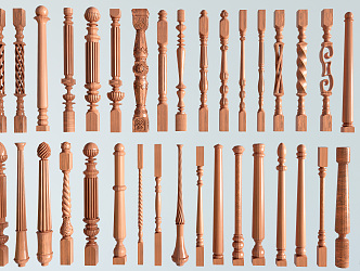 European Style Balustrade Solid Wood Stair Post Balustrade Guardrail Post Handrail 3d model