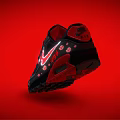 Black And Red Sporty Sneakers Featuring Red Decorative Patterns On Upper And Red Sole