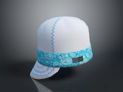 White Fabric Hat With Blue Zigzag Stitch And Decorative Pattern Band 3d model