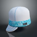 White Fabric Hat With Blue Zigzag Stitch And Decorative Pattern Band 3d model
