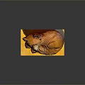 Game And Movie Character Orange Fox Sleeping Curled Up With Closed Eyes On Yellow Mat