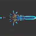 Mythical Blue And Gold Sword With Elaborate Glowing Details And Metallic Finish