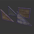 Architectural Triangular Structural Elements With Wooden Brick And Stone Wall Panels