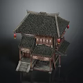 Traditional Chinese Architecture With Sloped Tiled Roof Wooden Structure Red Lanterns And Stone Steps