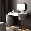Elegant Modern Dressing Table with Round Mirror and Open Storage Drawers