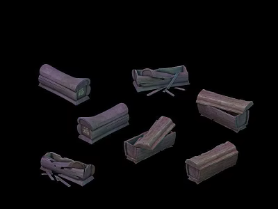 Different Types Of Wooden Coffins With Various Designs On Black Background 3d model