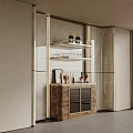 Elegant Modern Wine Cabinet With Marble Countertop Glass Doors And Display Shelves