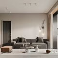 Modern Living Room Interior With Arc Floor Lamp And Circular Rug