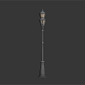 Classical Street Lamp With Three Decorative Lamp Shades And Ornate Pole