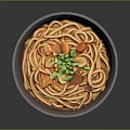 Bowl of Noodles with Red Sauce Chopped Green Onions Sliced Sausage and Garlic