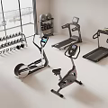 Home Gym Fitness Equipment Setup With Treadmill Elliptical Bike Dumbbell Rack And Balls