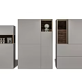 Modern Decorative Cabinet Modular Design With Wooden Gray Finish And Display Shelves