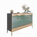 Elegant Modern Console Cabinet and Sideboard with Geometric Patterns and Decorative Items 3d model