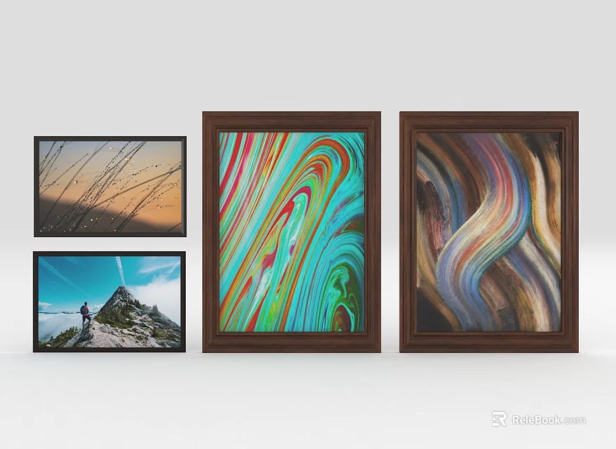 Framed Wall Art Decor With Landscape Mountain View And Abstract Colorful Paintings 3d model 