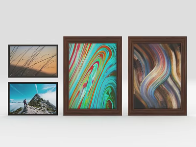 Framed Wall Art Decor With Landscape Mountain View And Abstract Colorful Paintings 3d model