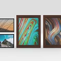 Framed Wall Art Decor With Landscape Mountain View And Abstract Colorful Paintings