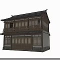 Ancient Traditional Architecture With Two Story Wooden Structure And Tile Roof