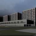 Modern Tall School Buildings With Gray And White Exterior Multiple Windows And Road Front