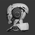 Futuristic White Robot Character Head With 3D Mechanical Structure And Headphone Parts