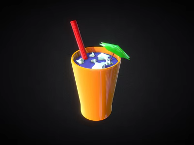 Modern Cocktail Cartoon Cocktail Low Poly Cocktail with Ice 3d model