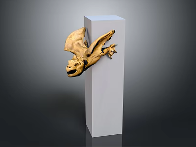 Mystical Game Movie Character Golden Sculpture Spreading Wings On White Cubic Pedestal 3d model