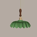 Green Glass Leaf Shaped Pendant Light with Wooden Stem and Gold Metal Accent