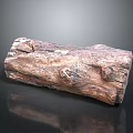 Natural Wooden Stone Log With Natural Texture And Knots On Black Reflective Surface Background
