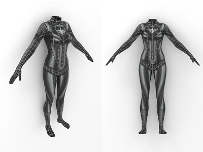 Black Spider Themed Bodysuit With Web Pattern And Full Body Sleek Design 3d model
