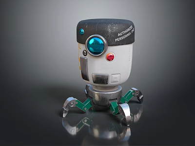 Smart Autonomous Photovoltaic Household Appliance With Blue Red Buttons Mechanical Legs And Metal Design 3d model