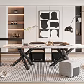Modern Open Restaurant Interior With Marble Dining Table Black Chairs And Pendant Lights