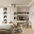 Modern Tatami Bedroom Interior Design With Bed Study Desk Storage Cabinets Decorative Wall And Rug
