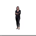 Woman in Black Shirt and Dark Jeans Standing with Arms Crossed Against Gray Background 3d model