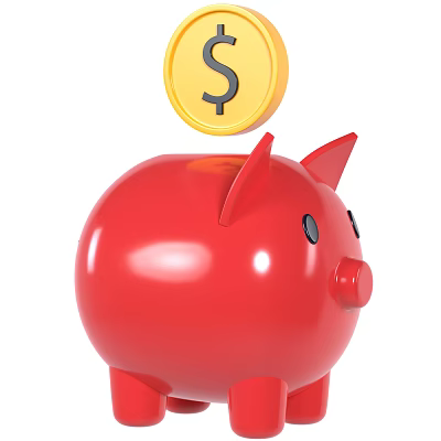 Decorative Ornament Set With Red Piggy Bank And Dollar Sign Coin Being Inserted 3d model