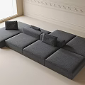 Gray Sectional Sofa with Multiple Cushions in Bright Room with Window and Decorative Wall 3d model