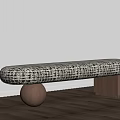 Modern Bench With Woven Texture Seat Round Ball And Square Wooden Base On Wood Floor