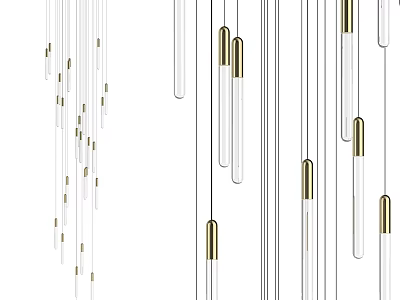 Modern Contemporary Chandelier With Long Transparent Tubes And Golden Top Accents For Interior Decoration 3d model