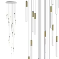 Modern Contemporary Chandelier With Long Transparent Tubes And Golden Top Accents For Interior Decoration