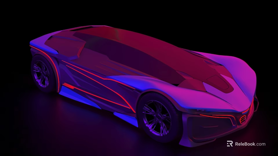 Futuristic Sports Car With Sleek Design And Purple Blue Neon Lights 3d model 