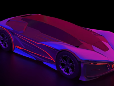 Futuristic Sports Car With Sleek Design And Purple Blue Neon Lights 3d model