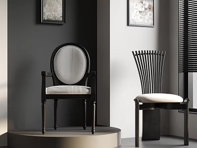 Modern Interior With Two Stylish Chairs Featuring Unique Backrest And Cushion Design 3d model