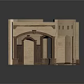 Traditional Building Structure With Arched Entrance Decorative Stone Columns And Textured Walls