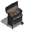Portable Black Outdoor Grill With Wheels Grilling Burgers And Skewers